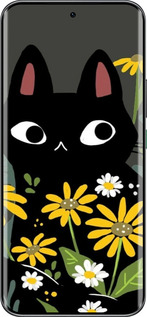 Силиконовый чехол Черный кот с цветами для Infinix Hot 60 Pro+ - 6448u-4125 изображение 