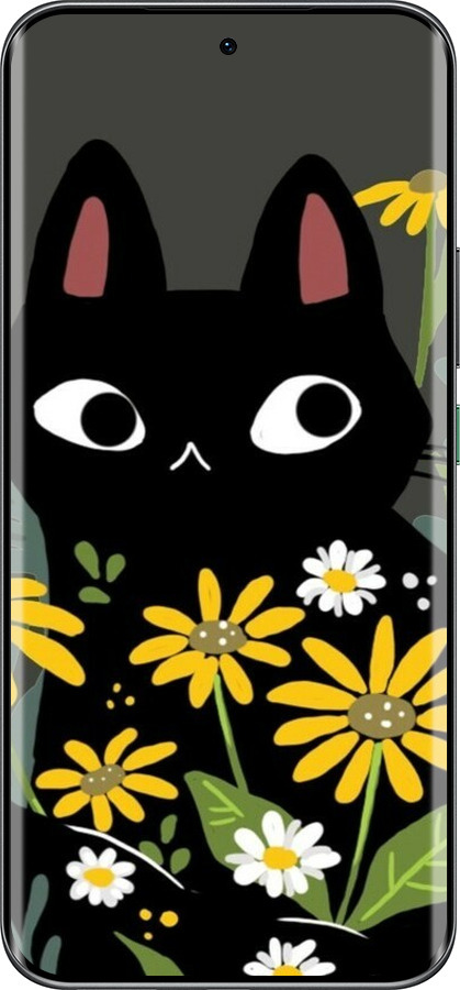 Силиконовый чехол Черный кот с цветами для Infinix Hot 60 Pro+ - 6448u-4125 изображение 