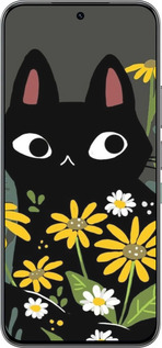 Силиконовый чехол Черный кот с цветами для Infinix Hot 60 Pro - 6448u-4126 изображение 