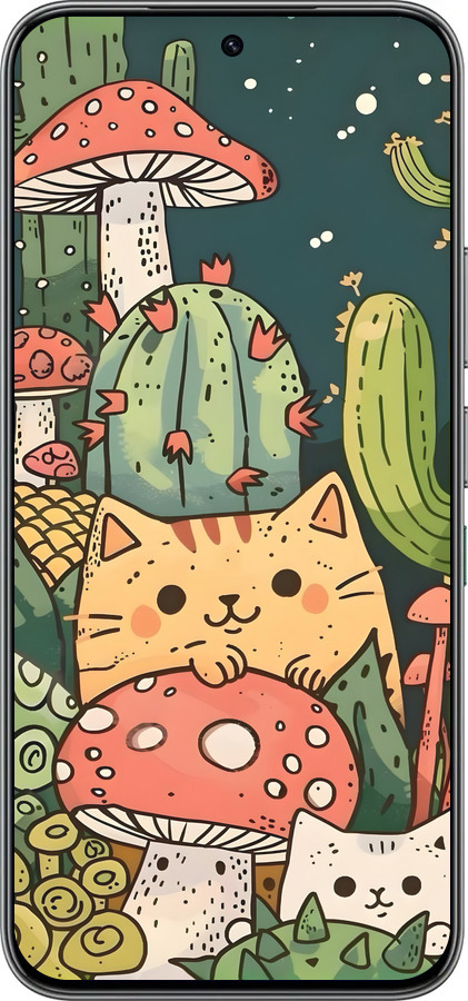Силиконовый чехол Коты грибы для Infinix Hot 60 Pro - 6321u-4126 изображение 