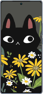 TPU чехол Черный кот с цветами для Infinix Note 40 - 6448b-3707 изображение 