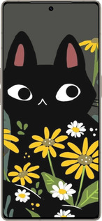 Силиконовый чехол Черный кот с цветами для Infinix Note 50 Pro+ - 6448u-4041 изображение 