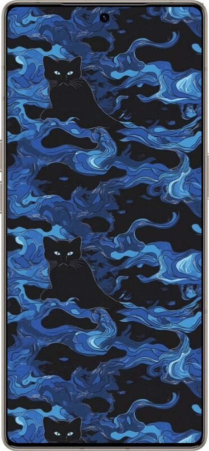 Силиконовый чехол Абстрактный узор черных котов на синем фоне для Infinix Note 50 Pro+ - 6525u-4041 изображение 