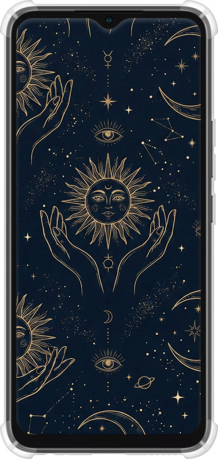 Силіконовий протиударний с посиленими кутами чехол Celestial Harmony: Sun & Moon Gold Mystic Pattern для Infinix Smart 6 - 6778sp-2758 изображение 