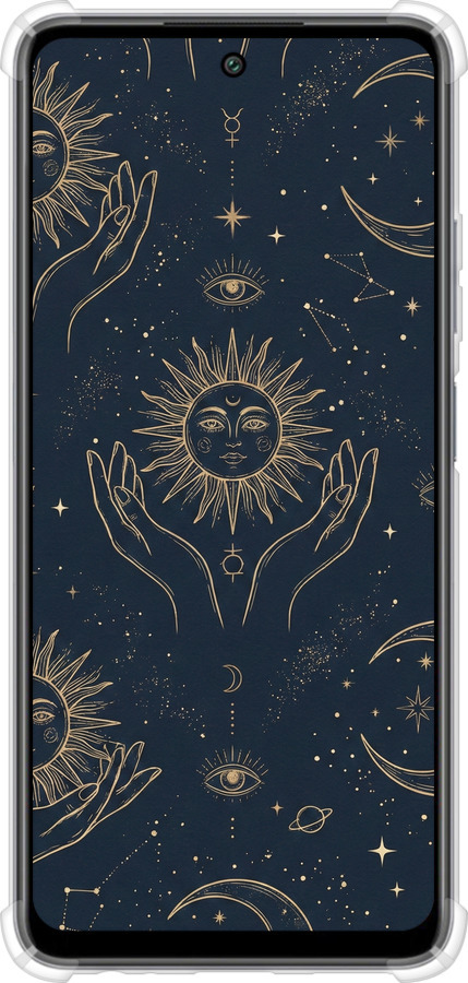 Силикон с усиленными углами чехол Celestial Harmony: Sun & Moon Gold Mystic Pattern для Tecno Spark 20 - 6778sp-3435 изображение 