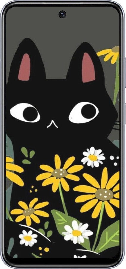 TPU чехол Черный кот с цветами для Infinix Smart 9 - 6448b-3809 изображение 