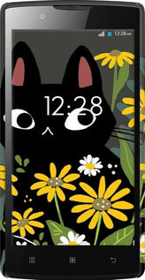 3D пластиковий глянцевий чехол Чорний кіт з квітами для Lenovo A2010 - 6448c-216 изображение 