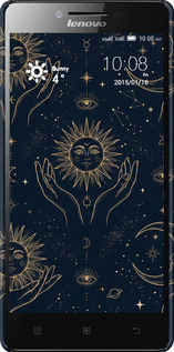 3D пластиковый матовый чехол Celestial Harmony: Sun & Moon Gold Mystic Pattern для Lenovo A6000 - 6778m-103 изображение 