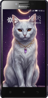 3D пластиковий глянцевий чехол Mystic White Cat Gothic Dark Purple Gold для Lenovo A6000 - 6805c-103 изображение 