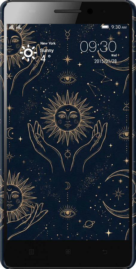 3D пластиковый матовый чехол Celestial Harmony: Sun & Moon Gold Mystic Pattern для Lenovo A7000 - 6778m-120 изображение 