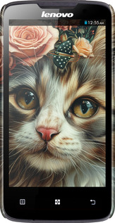 3D пластиковый глянцевый чехол Cats and flowers для Lenovo A820 - 6069c-68 изображение 