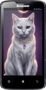 3D пластиковый глянцевый чехол Mystic White Cat Gothic Dark Purple Gold для Lenovo A820 - 6805c-68 изображение 