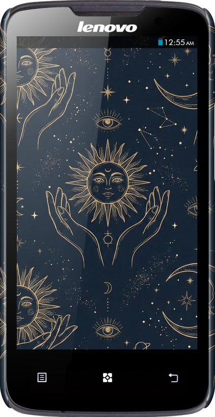 3D пластиковий глянцевий чехол Celestial Harmony: Sun & Moon Gold Mystic Pattern для Lenovo A820 - 6778c-68 изображение 