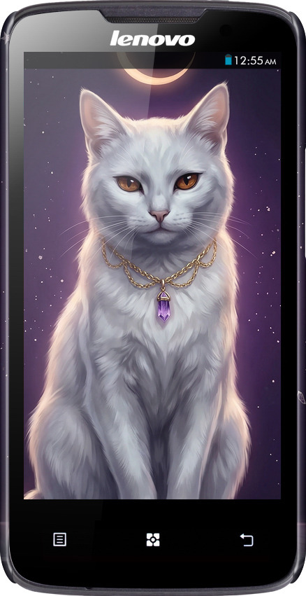 3D пластиковый глянцевый чехол Mystic White Cat Gothic Dark Purple Gold для Lenovo A820 - 6805c-68 изображение 
