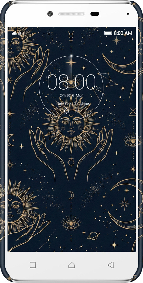 3D пластиковый матовый чехол Celestial Harmony: Sun & Moon Gold Mystic Pattern для Lenovo K5 Plus - 6778m-278 изображение 