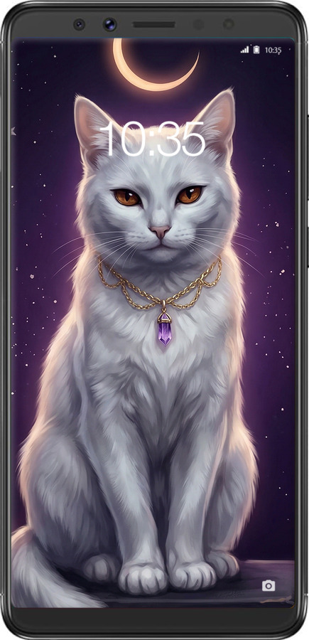 Силиконовый чехол Mystic White Cat Gothic Dark Purple Gold для Lenovo K5 Pro - 6805u-1608 изображение 