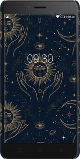 3D пластиковий матовий чехол Celestial Harmony: Sun & Moon Gold Mystic Pattern для Lenovo K6 Note - 6778m-453 изображение 