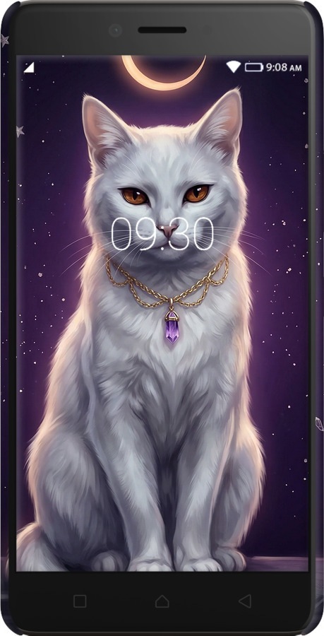 3D пластиковый матовый чехол Mystic White Cat Gothic Dark Purple Gold для Lenovo K6 Note - 6805m-453 изображение 