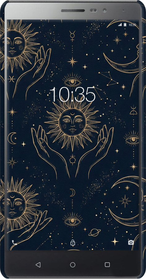 3D пластиковий матовий чехол Celestial Harmony: Sun & Moon Gold Mystic Pattern для Lenovo Phab 2 - 6778m-956 изображение 