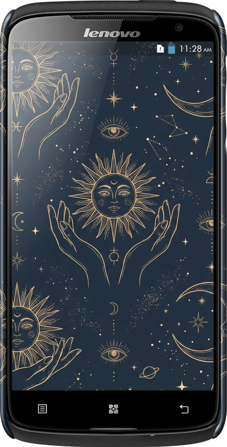 3D пластиковый матовый чехол Celestial Harmony: Sun & Moon Gold Mystic Pattern для Lenovo S820 - 6778m-52 изображение 