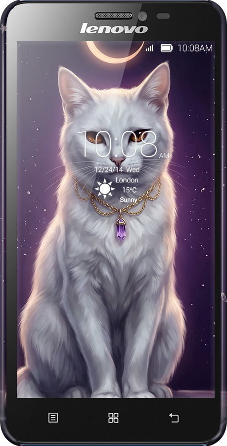 3D пластиковый матовый чехол Mystic White Cat Gothic Dark Purple Gold для Lenovo S850 - 6805m-78 изображение 