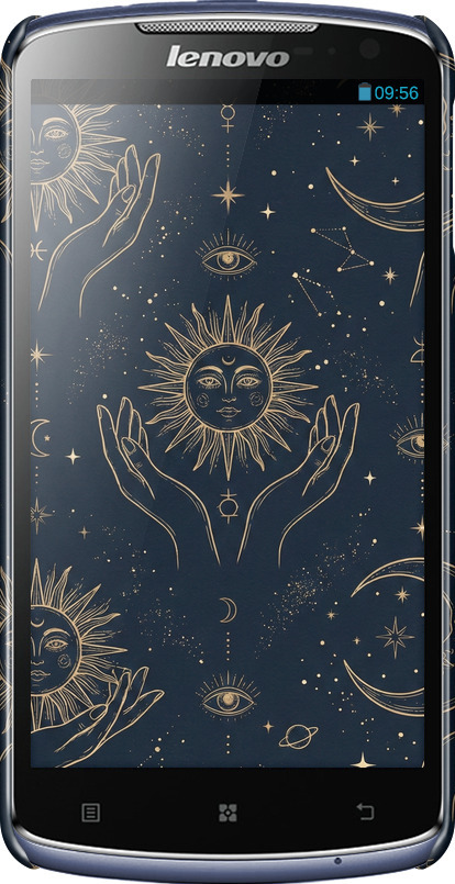 3D пластиковый глянцевый чехол Celestial Harmony: Sun & Moon Gold Mystic Pattern для Lenovo S920 - 6778c-53 изображение 