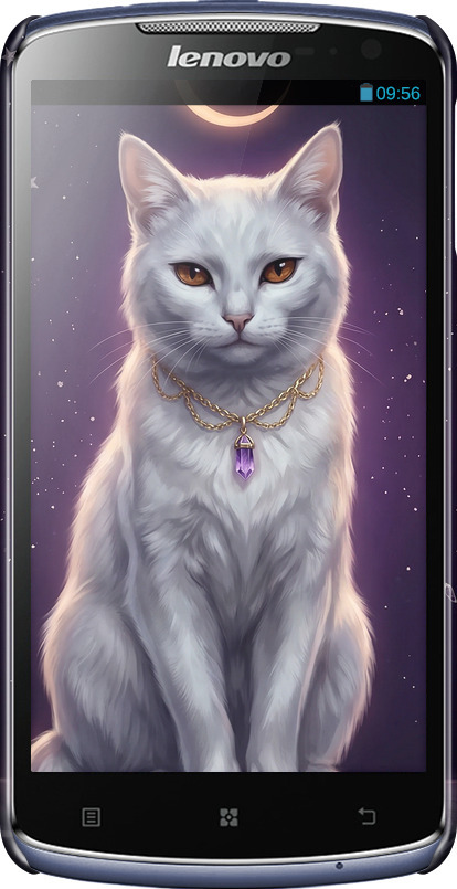 3D пластиковий глянцевий чехол Mystic White Cat Gothic Dark Purple Gold для Lenovo S920 - 6805c-53 изображение 