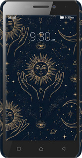 3D пластиковий матовий чехол Celestial Harmony: Sun & Moon Gold Mystic Pattern для Lenovo Vibe P1m - 6778m-154 изображение 