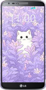 3D пластиковый глянцевый чехол Котик в цветах для LG G2 - 6390c-37 изображение 