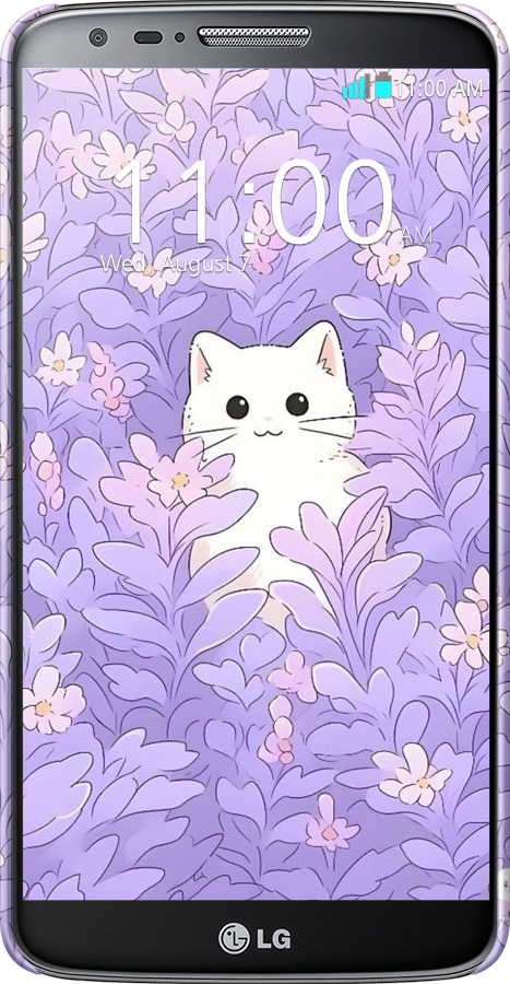 3D пластиковый глянцевый чехол Котик в цветах для LG G2 - 6390c-37 изображение 