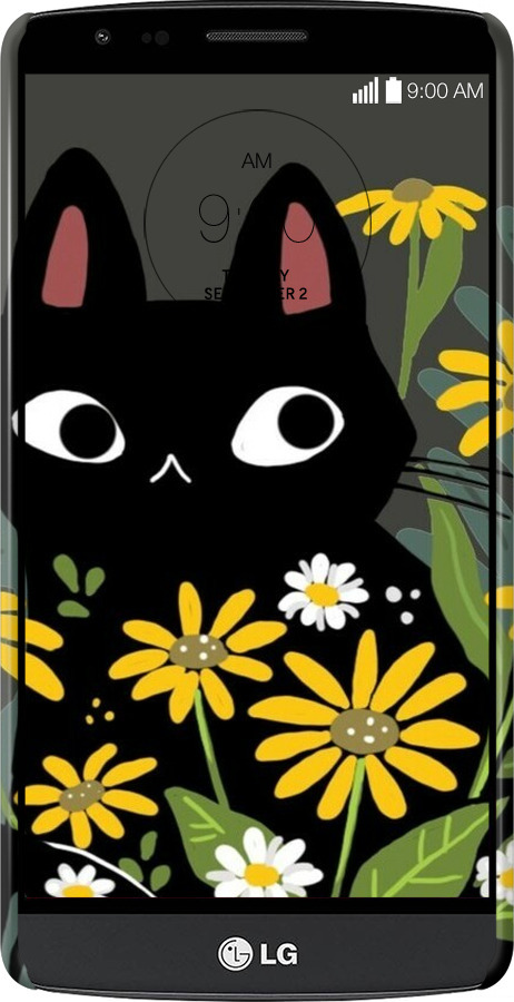 3D пластиковий матовий чехол Чорний кіт з квітами для LG G3 Stylus D690 - 6448m-89 изображение 