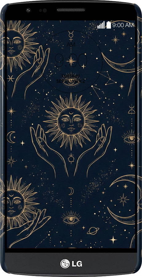 3D пластиковый матовый чехол Celestial Harmony: Sun & Moon Gold Mystic Pattern для LG G3 Stylus D690 - 6778m-89 изображение 