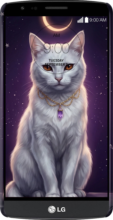 3D пластиковий матовий чехол Mystic White Cat Gothic Dark Purple Gold для LG G3 Stylus D690 - 6805m-89 изображение 