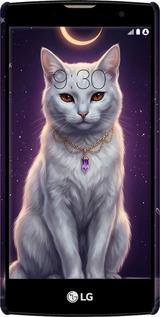 3D пластиковый глянцевый чехол Mystic White Cat Gothic Dark Purple Gold для LG G4c H522y - 6805c-389 изображение 