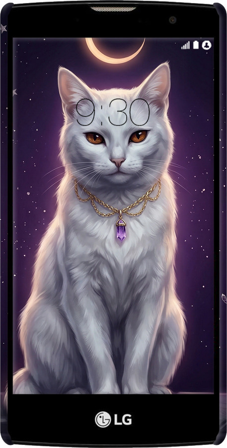 3D пластиковый глянцевый чехол Mystic White Cat Gothic Dark Purple Gold для LG G4c H522y - 6805c-389 изображение 