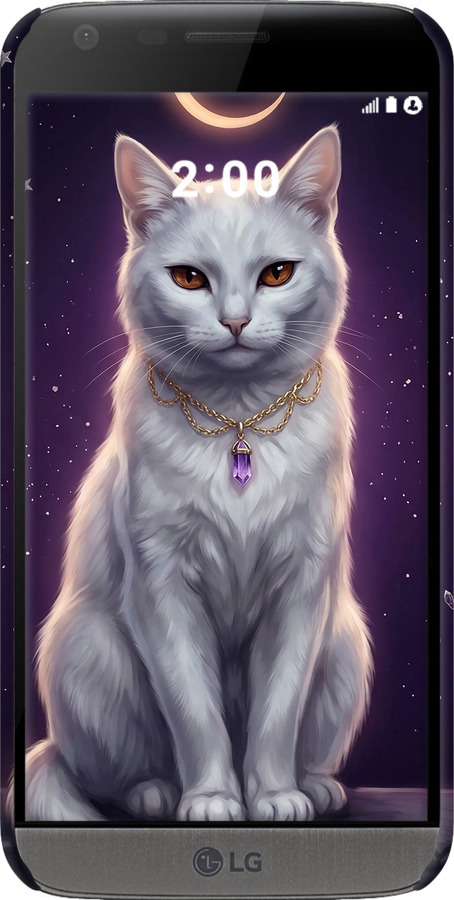 3D пластиковый матовый чехол Mystic White Cat Gothic Dark Purple Gold для LG G5 H860 - 6805m-348 изображение 