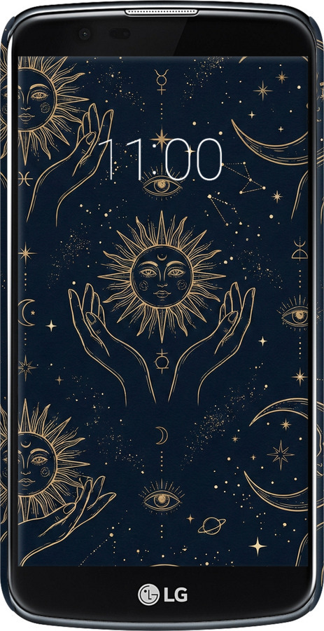3D пластиковый матовый чехол Celestial Harmony: Sun & Moon Gold Mystic Pattern для LG K10 / K410 - 6778m-349 изображение 