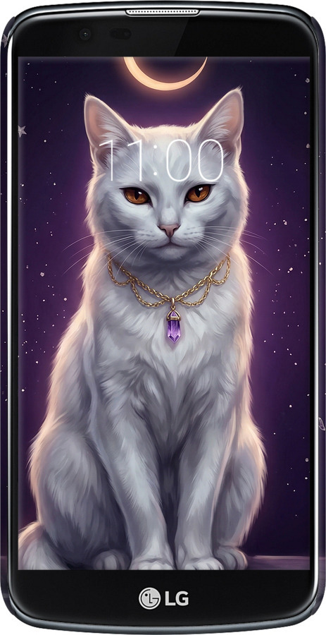 3D пластиковий матовий чехол Mystic White Cat Gothic Dark Purple Gold для LG K10 / K410 - 6805m-349 изображение 