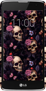 3D пластиковый матовый чехол Черепа и розы для LG K7 - 6316m-451 изображение 