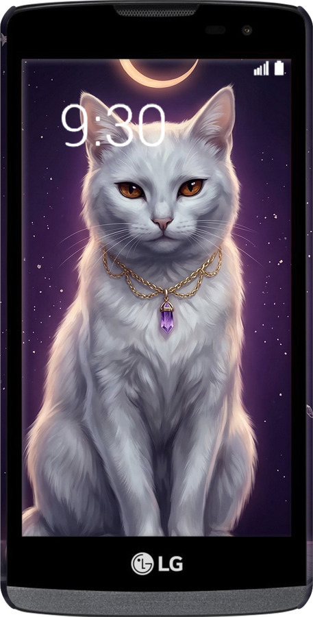 3D пластиковый матовый чехол Mystic White Cat Gothic Dark Purple Gold для LG Leon H324 - 6805m-403 изображение 