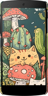 3D пластиковый глянцевый чехол Коты грибы для LG Nexus 5 - 6321c-57 изображение 