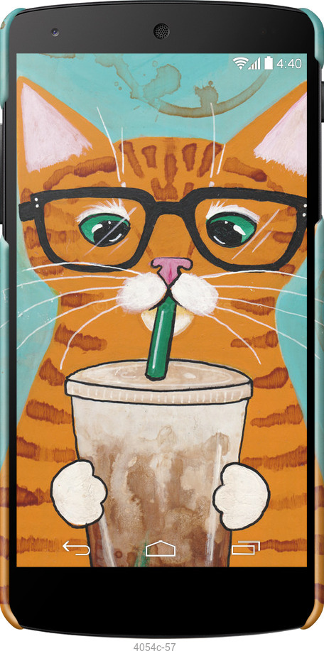 3D пластиковий глянцевий чехол Зеленоокий кіт в окулярах для LG Nexus 5 - 4054c-57 изображение 