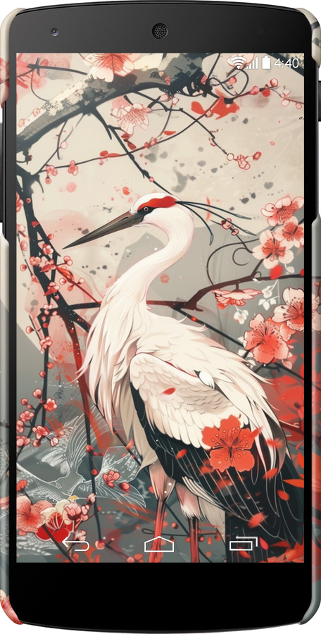 3D пластиковий глянцевий чехол Лелека у цвіту сакури для LG Nexus 5 - 6109c-57 изображение 