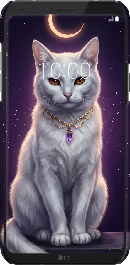 3D пластиковий матовий чехол Mystic White Cat Gothic Dark Purple Gold для LG Q6 - 6805m-1094 изображение 