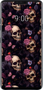 2D пластиковый чехол Черепа и розы для LG V40 ThinQ - 6316t-1577 изображение 
