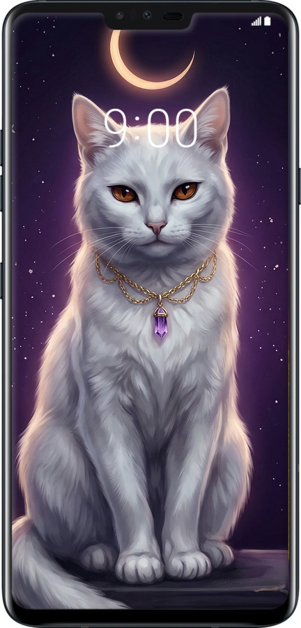 2D пластиковый чехол Mystic White Cat Gothic Dark Purple Gold для LG V40 ThinQ - 6805t-1577 изображение 