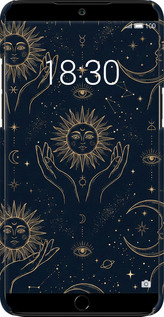 3D пластиковый матовый чехол Celestial Harmony: Sun & Moon Gold Mystic Pattern для Meizu 15 Plus - 6778m-1473 изображение 