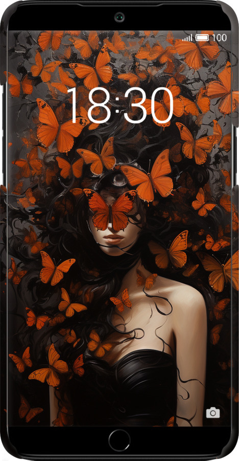 3D пластиковый матовый чехол Девушка с оранжевыми бабочками для Meizu 15 Plus - 5941m-1473 изображение 