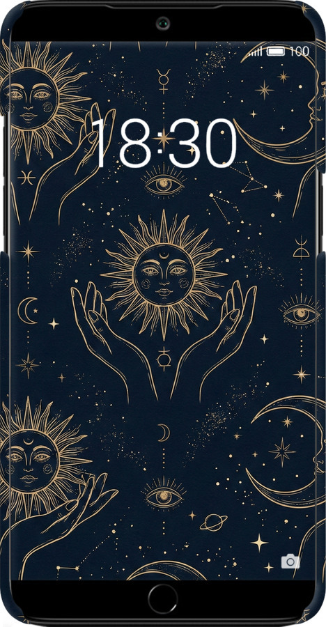 3D пластиковый матовый чехол Celestial Harmony: Sun & Moon Gold Mystic Pattern для Meizu 15 Plus - 6778m-1473 изображение 