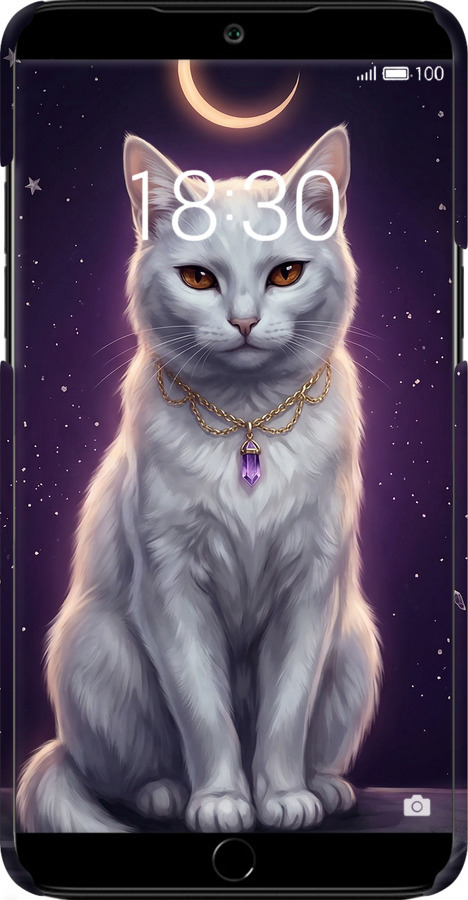 3D пластиковий матовий чехол Mystic White Cat Gothic Dark Purple Gold для Meizu 15 Plus - 6805m-1473 изображение 